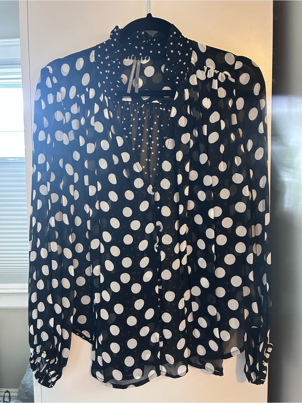 Anthropologie Black & White Polka Dot Button-Front Blouse